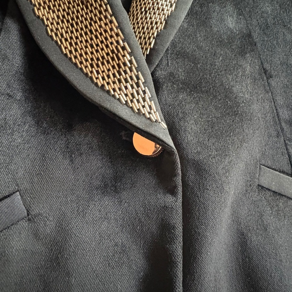 $395 TED BAKER London Kairaa Blk Velvet Suit Jacket Chain‎ Collar Blazer US2/UK6 - Picture 8 of 16
